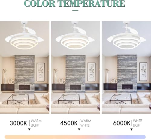 Image of oltao Enigma Modern 42-Inch Dimmable Chandelier Ceiling Fan - White | with Copper BLDC Motor & Retractable Blades | Summer-Winter Mode LED Light Fan with Remote & App Control - for Living Room