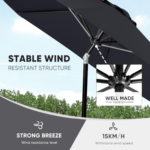 Image of Tempera Patio Market Outdoor Table Umbrella with Push Button Tilt and Crank, Large Sun Umbrella with Sturdy Pole & Fade Resistant Canopy, Easy to Set