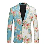 YFFUSHI Mens Floral Blazer 1 Button Casual Suit Jacket Flowery Prints Tuxedo Jackets for Date Weeding Party