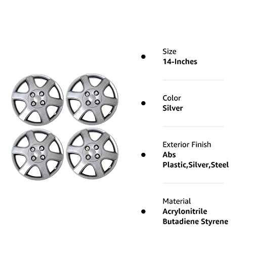 Tuningpros Wsc3-888S14 4Pcs Set Snap-On Type (Pop-On) 14-Inches Metallic Silver Hubcaps Wheel Cover #TOP4
