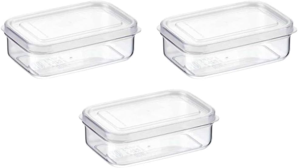 Micro Clear Food Storage Container Set of 3 with Lid, BPA Free Shatterproof Canister, Dishwasher Microwave Safe, Fridge Pantry Refrigerator Organizer, Made in Japan (13 oz)