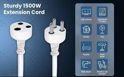 Image of 3 Meter Extension Cord, 3 Pin, 10 Amp, 2500W, 100-250V, PVC Cable Copper, White