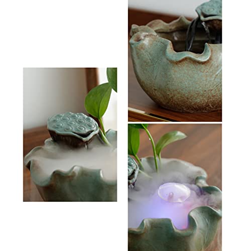 Fuente de agua de mesa de hoja de loto de cerámica china artesanal 4