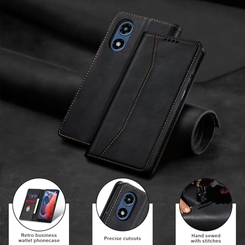 Image of Jasonyu Flip Wallet Case for Moto G Play 4G (2024),Leather Magnetic Folio Cover with Card Holder,Kickstand - TPU Shockproof Durable Protective Phone Case,Black