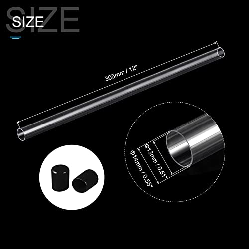 Image of PATIKIL Clear Rigid Tube Round Plastic Tubing with Black Rubber Caps Polycarbonate Water Pipe, 305mm / 12 Inch Length, 13mmx14mm /0.51 inchx0.55 inch, 1 Set