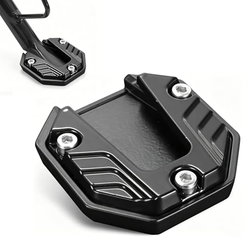 AurLunUs Motorcycle Kickstand Pad, Universal Non-slip Side Stand Enlarger Plate, Aluminum Alloy Anti-sink Foot Support Extension, Rustproof Parking Stand Foot for Most Motorcycles, Black