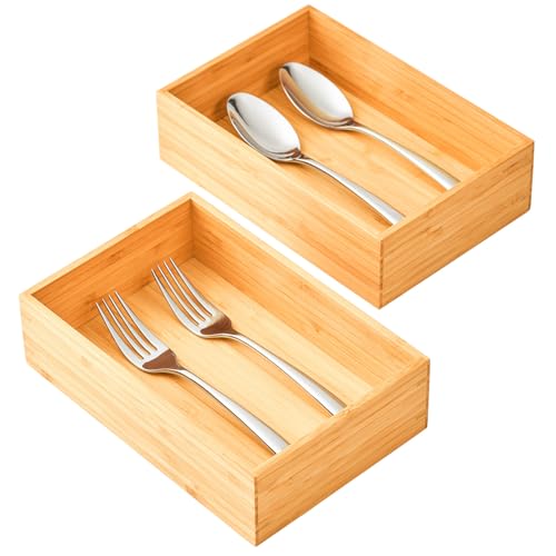 Umilife Bamboo Kitchen Drawer Organizer, Extra High Silverware Tray, Flatware