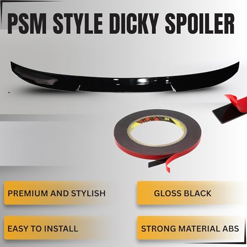 Image of KMH PSM Style Rear Spoiler Wing Compatible with Volkswagen Virtus, Premium and Stylish Rear Car Accessories for Enhanced Aerodynamics, Glossy Black - Pack of 1