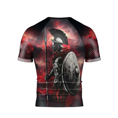 Spartan Symbol Men's Rash Guard Shirts Short Sleeve, Baselayer Compression Shirt for Jiu Jitsu MMA4