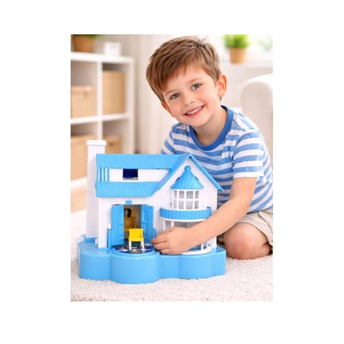 Image of Kids Dollhouse Toy with Dog - Blue Mini Play House Set with Opening Doors | Pretend Play Toy Home for Boys & Girls, Interactive House Playset