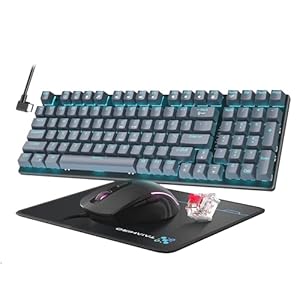 Mechanical Gaming Keyboard and Mouse, 98 Keys LED Backlit Keyboard with Gray Floating Keycap Red Switch, Ergonomic RGB Gaming Mouse with Mouse Pad Combo, Anti-Ghost Wired Keyboard for PC Laptop Gamer