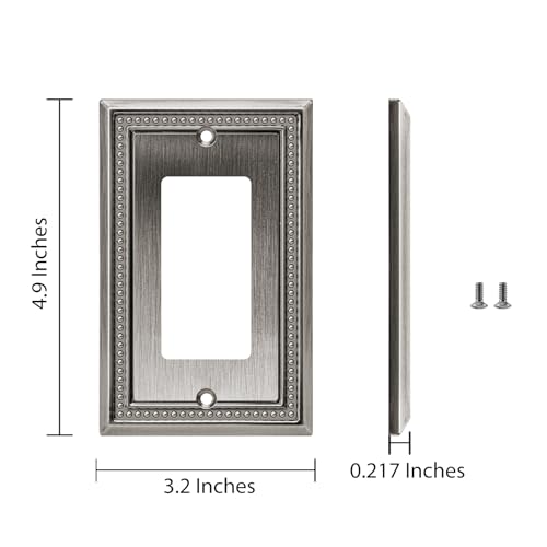 Image of Henne Bery Sunken Pearls Heavy Duty Decorative Wall Plate Switch Plate Outlet Cover (Single Decorator, 2 Pack, Heirloom Silver)