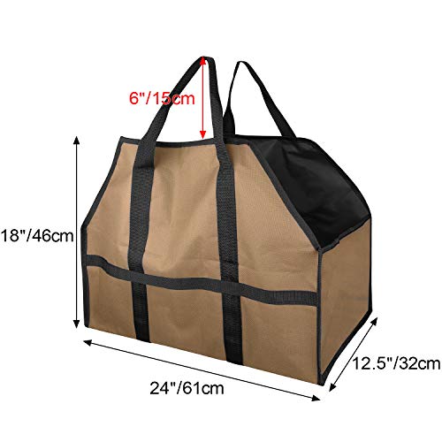 Petutu Firewood Carrier 2 Pack, Large Canvas Log Carriers Tote, Fireplace Wood Holder Accessories(Brown) #TOP1