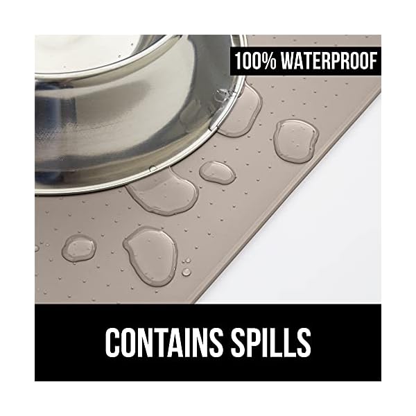 Gorilla-Grip-Silicone-Pet-Feeding-Mat-Waterproof-Easy-Clean-in-Dishwasher-Raised-Edges-to-Prevent-Spills-Dogs-and-Cats-Placement-Tray-to-Stop-Food-and-Water-Bowl-Messes-on-Floor-16x10-Beige Silicone Pet Feeding Mat