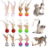 Partideal 12 Stück Hüpfender Katzenball mit Feder, Katzenspielzeug Feder Katzenbälle, Interaktives Katzenspielzeug Federn Ball,Interaktives Federballspielzeug Spielzeug für Katzen
