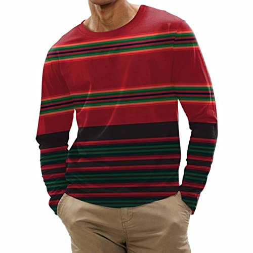 EUVIP Moda Hombre Deporte Costuras Rayas Impresión Digital Cuello Redondo Camiseta Manga Larga Top Reloj de Pulsera Hombre Flexible Pulsera (Verde, XL)