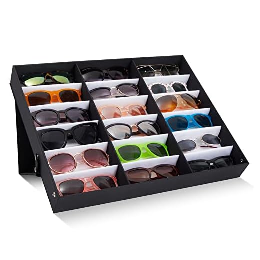 Juvale Black Sunglasses Case Organizer, 18 Slot Display Box (18.5 x 14.25 x 2.5 Inches)