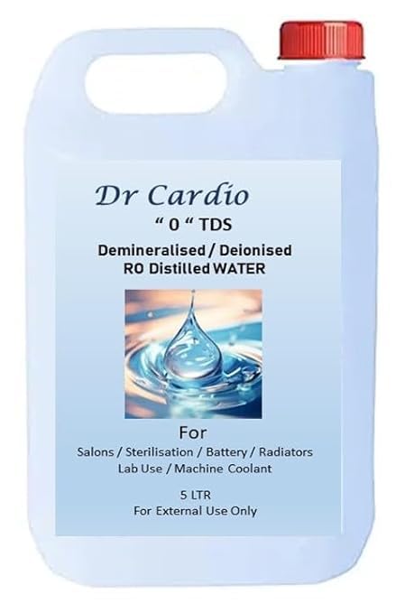 Dr Cardio Distilled Water Ultra Pure|Deionised|Demineralised For Face Wash,|Medical Grade|Battery Inverter Lab|Diy Beauty Products " 0" Tds 5 Ltr Iso & Ce Certified
