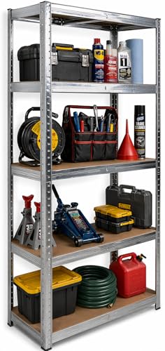 DIVCHI 5 Tier Storage Rack Heavy Duty Shelving Aluminium Garage Shelves Heavy Duty Shed Storage Racking Shelf For Warehouse Workshop & Office (Silver, Pack of 1)