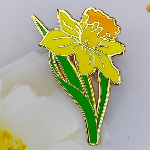 Image of Enamel Pin Badge Daffodil Flower Brooch Pin for Teachers Nurses Doctors Lawyers Architects Interior Designers Florists Gardeners
