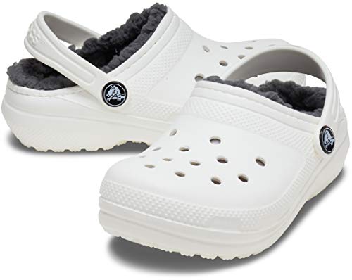 Image of Crocs Kids' Classic Lined Clog | Kids' Slippers, White /Grey, 8 Toddler