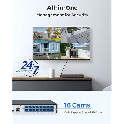 REOLINK 16CH Network Video Recorder for Home Security Camera System,Only Work with 16MP/12MP/4K/8MP/5MP/4MP The Same Brand PoE IP Cam,24/7 Recording to Pre-Installed 4TB Hard Drive,RLN16-410