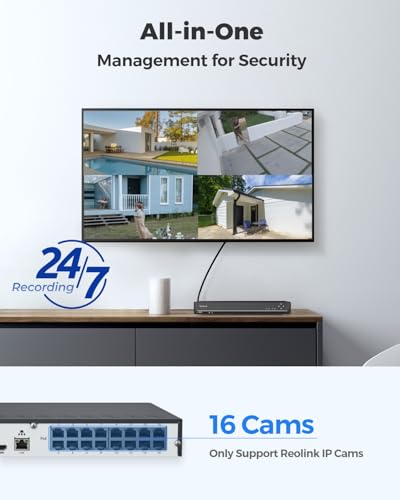 Image of REOLINK 16CH Network Video Recorder for Home Security Camera System,Only Work with 16MP /12MP /4K /8MP /5MP /4MP The Same Brand PoE IP Cam,24 /7 Recording to Pre-Installed 4TB Hard Drive,RLN16-410