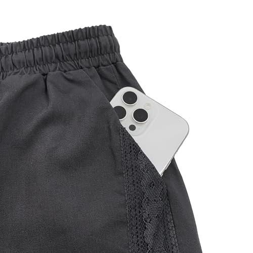 Women Linen Pants Summer 2025 High Elastic Waist Lace Comfy Gauze Slacks Lightweight Casual Loose Trousers with Pockets Lace White Size L4