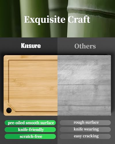 Kitchen Cutting Board Set - 3-Piece Wooden Cutting Boards for Kitchen with Juice Groove, Handles, Hang Holes, Stylish Kitchen Essentials for Chpping & Serving, Natural, 0.4\"Th - (L+M+S)