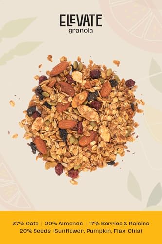 Image of Elevate Granola Almond & Seeds 600g | Oats, Almonds & Seeds Mix | High Protein & Fibre | No Added Sugar & Preservatives | Vegan Healthy Breakfast Cereal & Snack