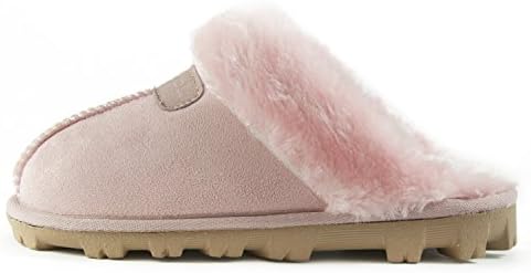 CLPP'LI Womens Slip on Faux Fur Warm Winter Mules Fluffy Suede Comfy Slippers-Pink-7