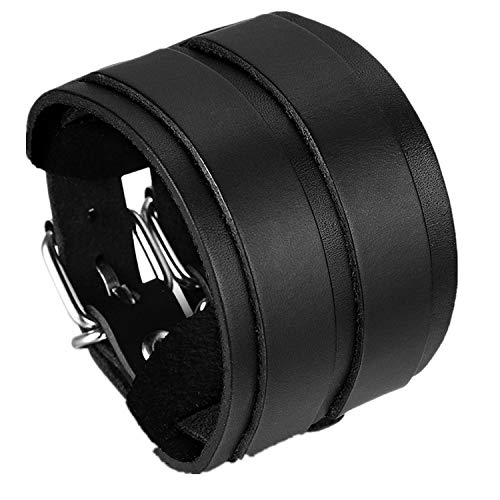 Bracelet biker homme en cuir Flongo large pour les sorties moto et rock