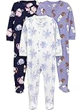 Simple Joys by Carter's Girl 3-pack Loose Fit Flame Resistant Fleece Footed Pajamas, Cookie Snowflake Mugs, 3T