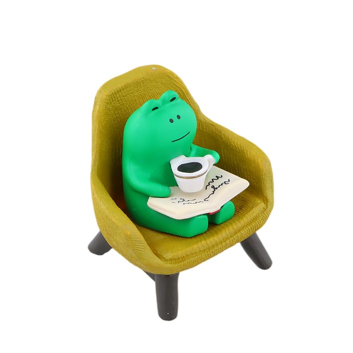 Mini Frog Ornament, Cute Tiny Resin Frog Ornament with Wooden Rocking Chair for Desk, Bookshelf, Shelf or Car, Fun Home and Office Decoration, for Animal Lovers