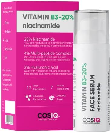 COS-IQ 20% Niacinamide Face Serum with Peptides & Hyaluronic Acid, 30 ml