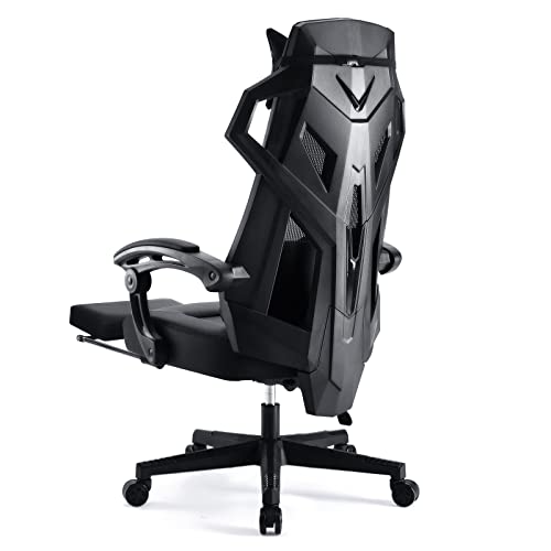Preisvergleich Produktbild GTPLAYER Ergonomischer Bürostuhl Schreibtischstuhl Gamingstuhl Drehstuhl Verstellbarer Lordosenstütze Kopfstütze Rückenschonend Chefsessel mit Verbindungsarmlehnen Stummrädern schwarz