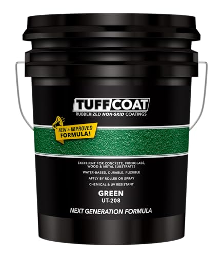 Tuff Coat Medium Texture Rubberized Non-Skid Deck Coating – Textured Non-Slip Safety Surface for Pool Decks, Docks, Boat Ramps, Patios, Walkways & High-Traffic Areas (UT-208 Green 5-gallon)