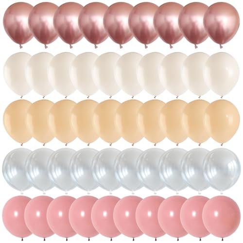 Image of 100pcs Retro Blush Pink Balloons, 12 Inch Vintage Dusty Pink, Rose Gold Sand White Nude & Clear Balloon for Weddings, Baby Showers, Bridal Showers,Disco Nights, Birthday Decoration