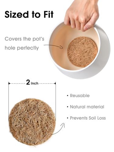 LE TAUCI Coconut Coir Drainage Mesh Pads for Flower Pots, Pre-Cut 2 Inch Pot Hole Covers to Prevent Soil Loss, Natural Coir Fiber Liners for Indoor & Outdoor Planters, 20 Pack