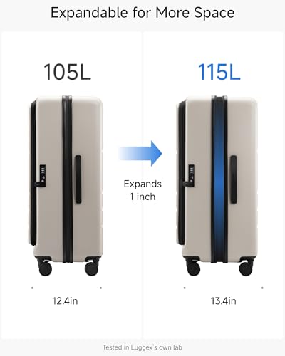 Image of Carry On Luggage 22x14x9 Airline Approved, FLO-Core Expandable Polycarbonate Hard Shell Suitcase with Front Pocket, Beige, 28 Inch, Checked Luggage