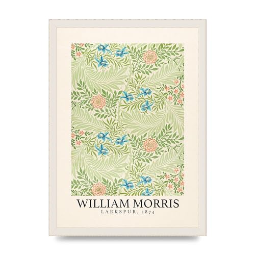 Image of Lithobee - William Morris Larkspur 1874 - Printed Wall Art Design in Sizes A2, A3 & A4 Framed in a Stylish Quality Coloured Frame or Unframed (A3 White Grain Frame)