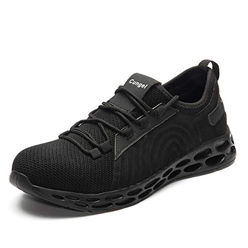 Sumateng Zapatos de Seguridad para Hombre Mujer Transpirable Ligeras con Puntera de Acero Trabajo Calzado de Zapatos de Industrial y Deportiva Unisex 029 Black 45 EU Cover