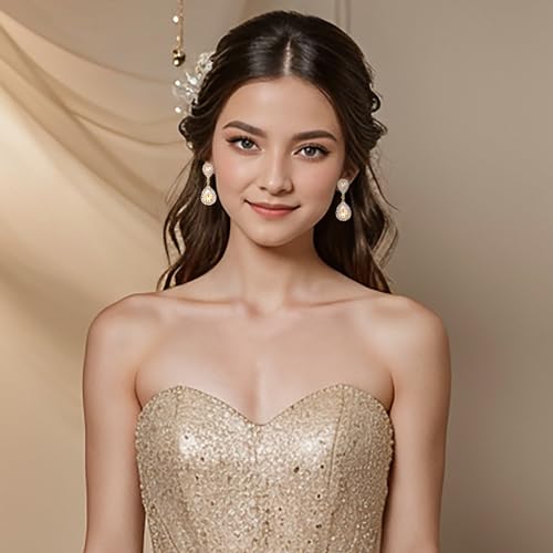 BriLove Women's Fashion Wedding Bridal Crystal Teardrop Infinity Dangle Earrings4