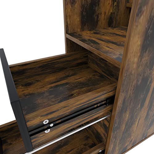 File Cabinet, File Cabinet For Home Office, 2 Drawers, Open Shelf, File Cabinet For A4/Letter/Legal Size, Printer Stand, Wooden Storage Cabinet,Brown And Black, Vintage #TOP6