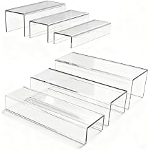 MerryNine Acrylic Risers, 6 Pcs 2 Set 8.6L Clear Display Stand, Rectangular Acrylic Display Risers, Transparent Pop stand for Cupcakes, Figures, cosmetics, Retail, Shoe Showcase, Collectibles Display