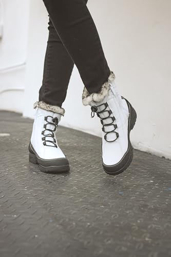 totes Botas femininas de inverno impermeáveis com cadarço e zíper Barbara para conforto, Branco, 7