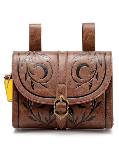 MOSTORY Brown Renaissance Belt Pouch - Renfaire Bag for Viking Accessories Adult, Vine Leather Medieval Pouch Bag for LARP Fantasy Celtic Cosplay