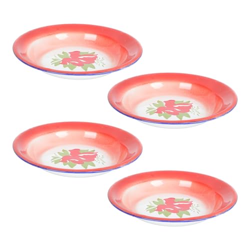 Healeved 4 Piezas de Plato Llano Esmaltado para Fruta y Postres Bandeja Poco Profunda de Esmalte 14 CM Utensilios para Servir en Hogar y Entretenimiento