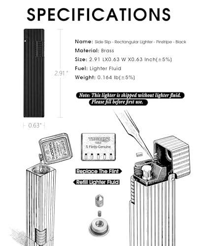 Encendedor de bolsillo THORENS Slim rectangular de latón negro miniatura 6