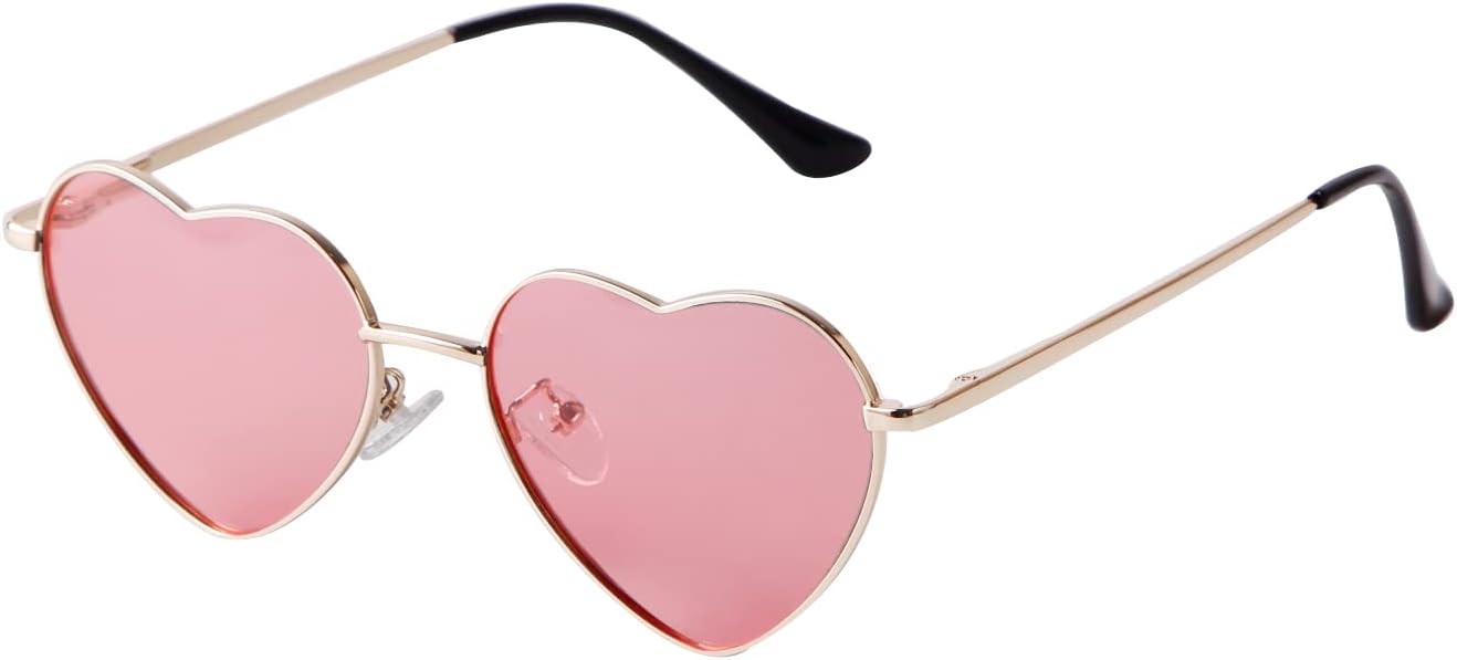 LaurinnyRetro Heart Sunglasses Polarized for Women Men Heart Shaped Glasses Metal Frame Spring Hinge
